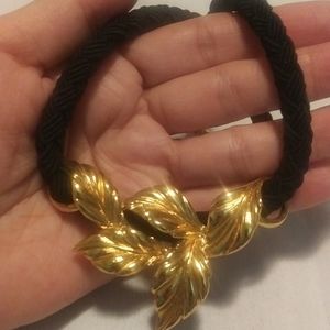 Vintage Black Silk GT Floral Leaf Pendant Choker